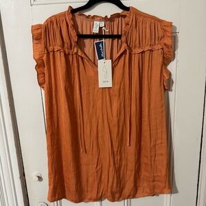 JOIE Women's Ruffled Sleeveless Orange Top
